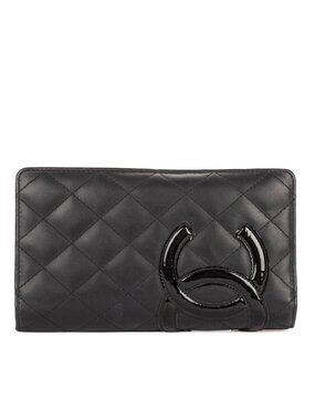 Chanel Cambon Line Long Bifold Wallet Black Pink Quilted Lambskin Leather